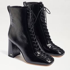 Carney Lace Up Bootie Black Crinkle Patent