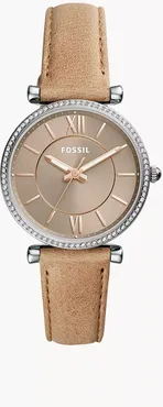 Carlie Three-Hand Sand Leather Watch Jewelry