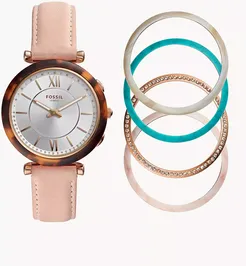 Hybrid Smartwatch Carlie Blush Leather Interchangeable Bezel Box Set jewelry