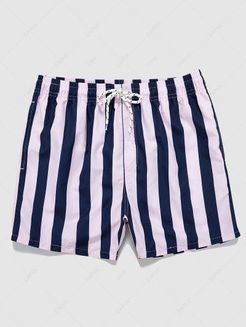 Striped Colorblock Drawstring Pocket Beach Shorts