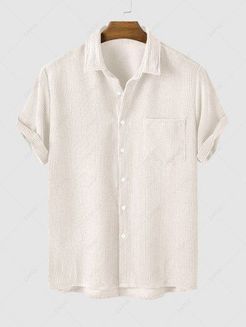 Corduroy Solid Color Casual Short Sleeves Shirt