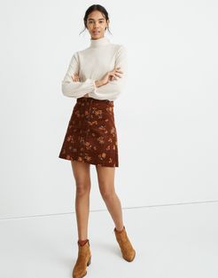 Corduroy A-Line Mini Skirt in Forest Floral: Patch Pocket Edition