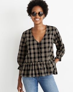 Courtyard Ruffle-Hem Top in Metallic Plaid