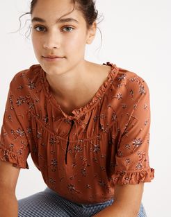 Tie-Neck Peasant Top in Ginger Floral