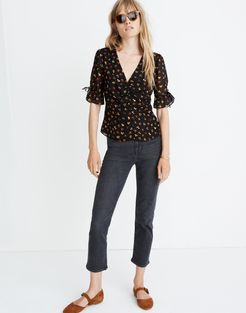 Silk Daylight Tie-Sleeve Top in Feline Floral