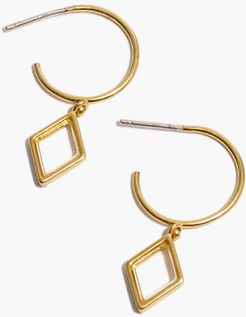 Glass-Inlaid Diamond Charm Mini Hoop Earrings