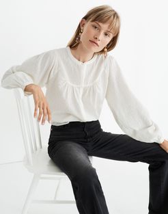 Balloon-Sleeve Peasant Top in Clipdot