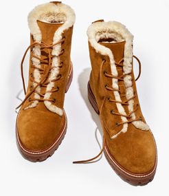 The Clair Lace-Up Boot in Shearling-Lined Suede