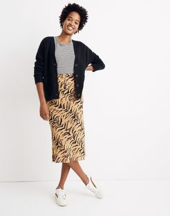 Silk Midi Slip Skirt in Tiger Stripe