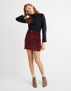 Stretch Velveteen Straight Zip Mini Skirt