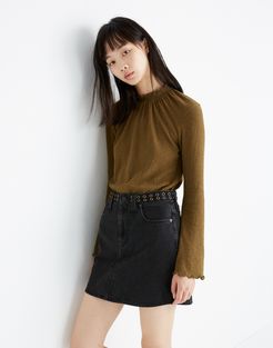 Rigid Denim A-Line Mini Skirt: Grommet Edition