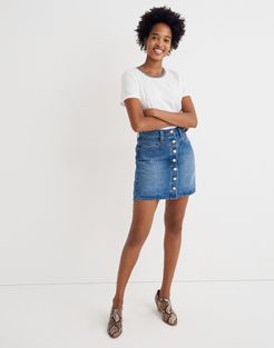 Stretch Denim A-Line Snap Mini Skirt