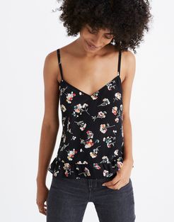 Silk Ruffle-Hem Cami Top in Carnation Toss