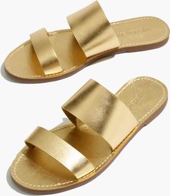 The Boardwalk Double-Strap Slide Sandal in Metallic Leather