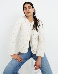 Cotton Quilted Zip-Up Liner Jacket in French Daisies