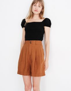 Linen Long Pleated Shorts