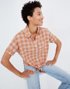 Short-Sleeve Tie-Front Top in Colwell Plaid