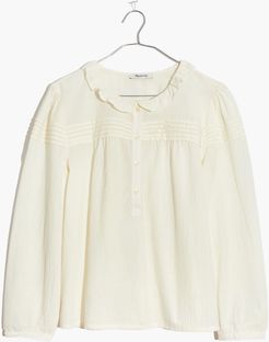 Ruffle-Collar Pintuck Popover Top