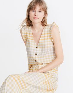 Ruffle Button-Front Tank in Ombr&eacute; Gingham