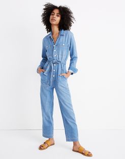 Denim Tie-Waist Jumpsuit in Cosgrove Wash