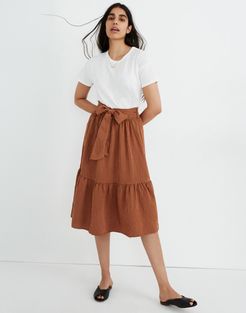 Tie-Waist Tiered Midi Skirt in Stripe