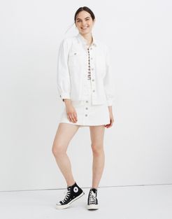 White Denim Puff-Sleeve Chore Jacket