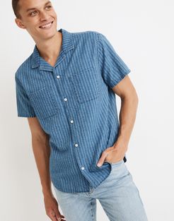 Indigo Easy Camp Shirt in Textured Stripe