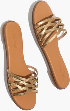 The Tracie Crisscross Slide Sandal in Metallic Leather