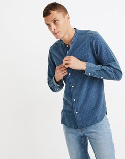 Denim Banded-Collar Perfect Shirt in Indigo Dot