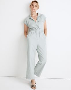 Short-Sleeve Zip-Pocket Coverall Jumpsuit