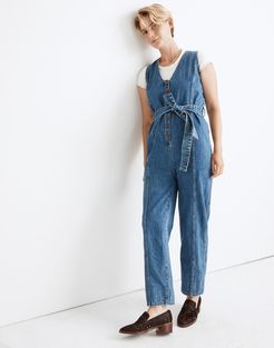 Denim Sleeveless Tie-Waist Jumpsuit in Belvoir Wash