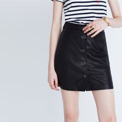 Leather Button-Front Skirt
