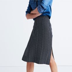 Striped Side-Slit Midi Skirt