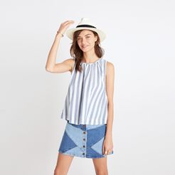 Button-Back Top in Indigo Stripe