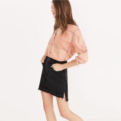 Step-Hem Jean Skirt in Washed Black