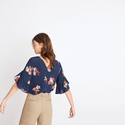 Silk Ruffle-Sleeve Top in Cactus Flower