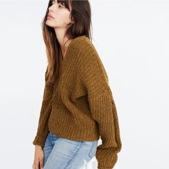 Pleat-Sleeve Pullover Sweater