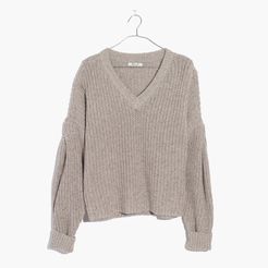 Pleat-Sleeve Pullover Sweater