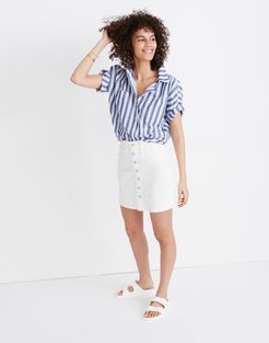 Stretch Denim Straight Mini Skirt in Tile White: Button-Front Edition