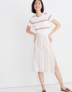 Button Slit Midi Skirt in Flecked Rainbow Stripe