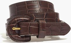 Wrapped-Buckle Belt in Croc Embossed Leather