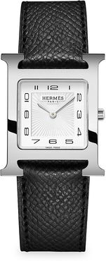 Heure H 26MM Stainless Steel & Leather Strap Watch - Black