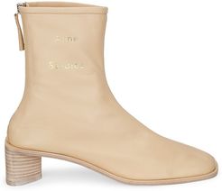 Bertine Square-Toe Leather Ankle Boots - Ecru - Size 10