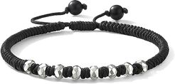 Spiritual Beads Fortune Sterling Silver Woven Cord Bracelet - Black - Size Medium