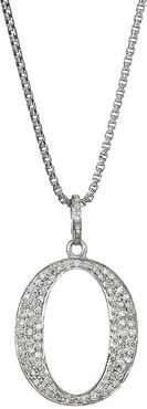 Silvertone & Natural Champagne Diamond Initial Pendant Necklace - Initial O