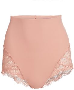 High-Waist Lace Trim Shapewear Brief - Rose - Size Small