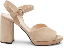 Peep-Toe Suede Platform Sandals - Tan - Size 10.5