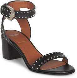 Elegant Studded Leather Sandals - Black - Size 6