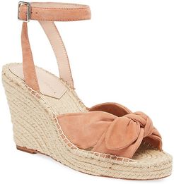 Tessa Bow Suede Espadrille Wedge Sandals - Coral - Size 10.5