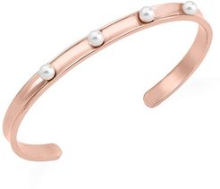 Circle White Round Faux Pearl & Stainless Steel Bangle - Pink